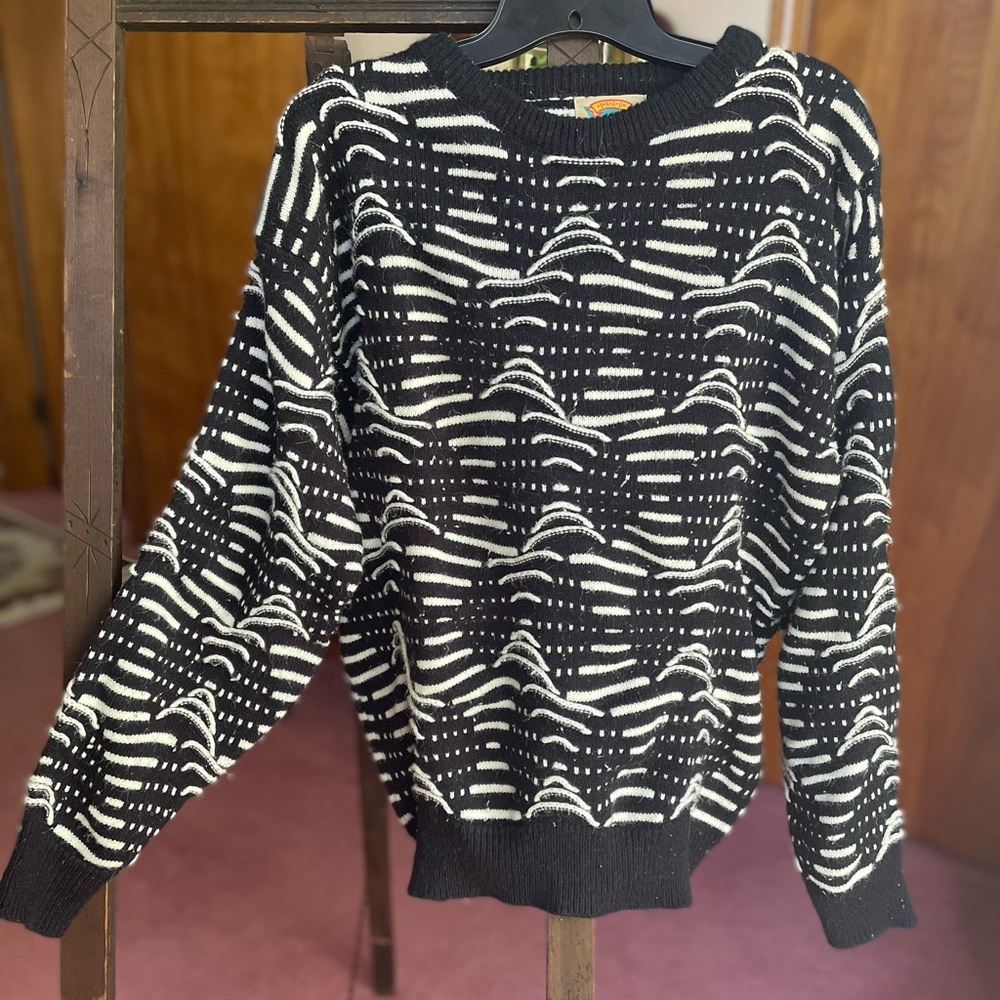 Mens abstract 1980‘s Vintage Brad Richards black/White sweater Sz. Small